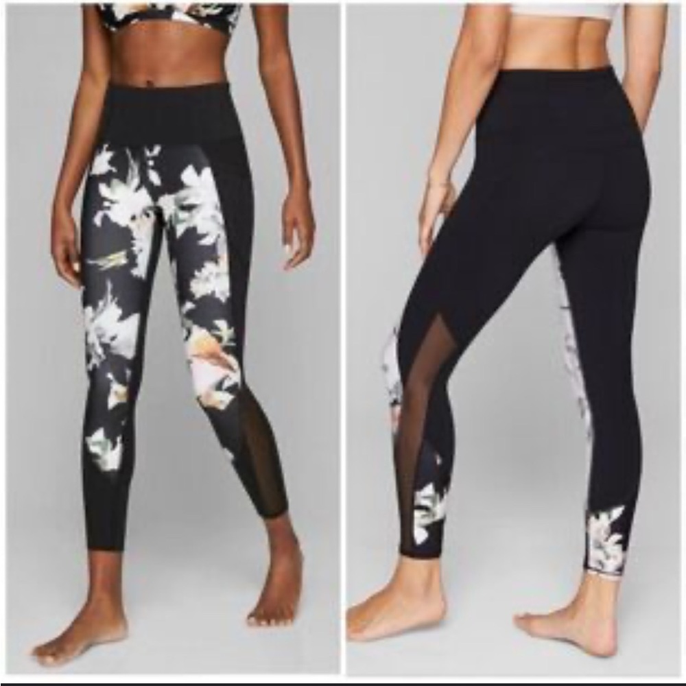 Athleta Black Floral Blossom Intuition High Rise Full Athletic Leggings
